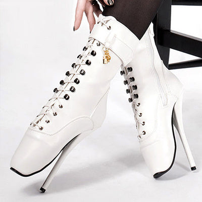 Sophisticated 18cm Ballet Lace-up Stiletto Ankle Boots Large Size