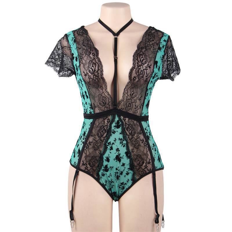 Find Me In Floral Plus Size Lace Garter Bodysuit