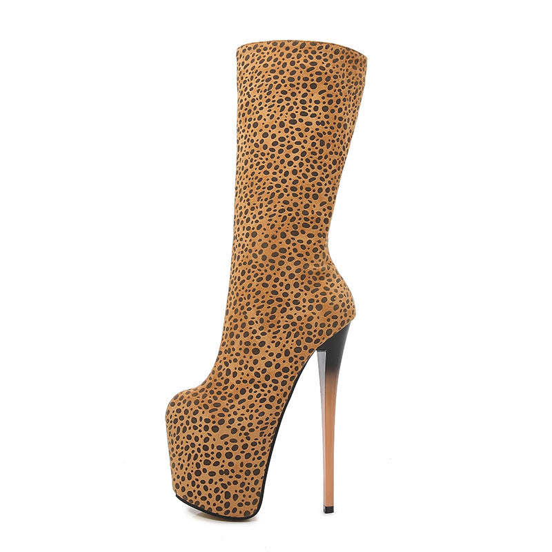 Leopard Print Zipper Stiletto High Heel Boots