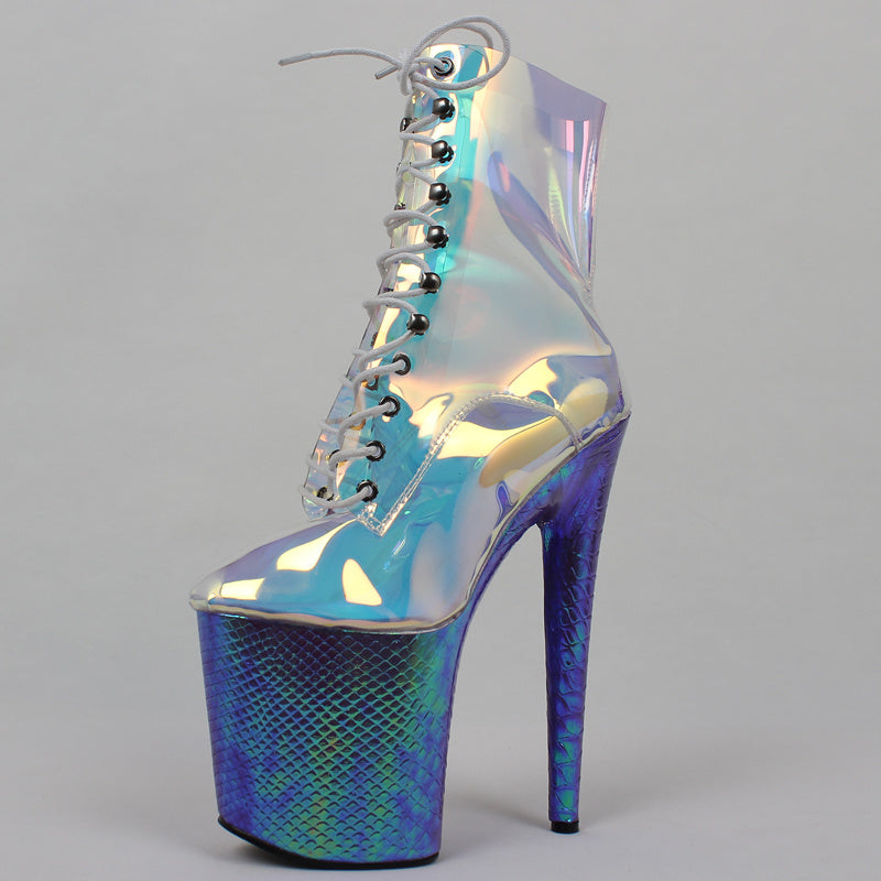 Super High-heeled Shiny Iridescent Short Boots Pole Dance Shoes Nightclub Stage Model Catwalk Heels