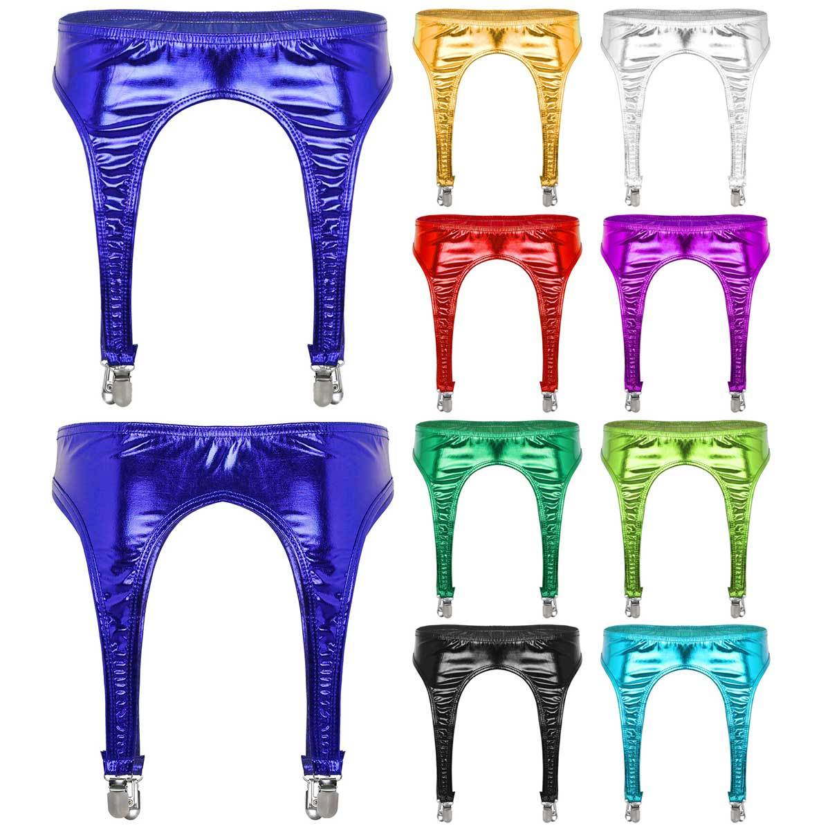 Metallic Patent Leather PU Leather Garter Belt