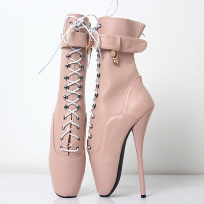 Sophisticated 18cm Ballet Lace-up Stiletto Ankle Boots Large Size