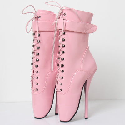 Sophisticated 18cm Ballet Lace-up Stiletto Ankle Boots Large Size