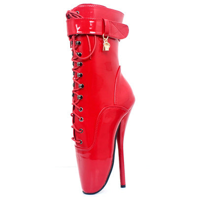 Sophisticated 18cm Ballet Lace-up Stiletto Ankle Boots Large Size