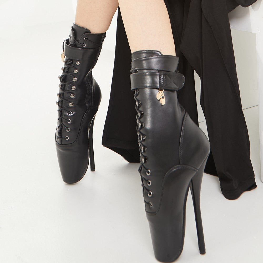 Sophisticated 18cm Ballet Lace-up Stiletto Ankle Boots Large Size