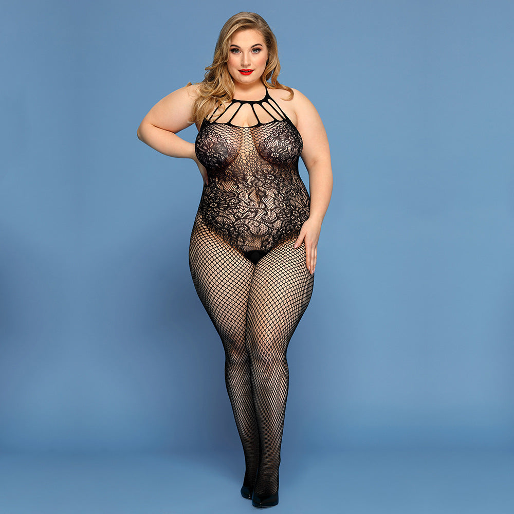 Plus Size Erotic Netting One Piece See-through Fishnet Wear