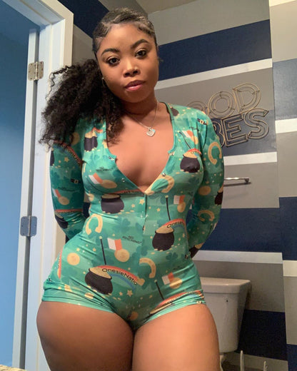 Plus Size One Piece Printed Romper Pajamas