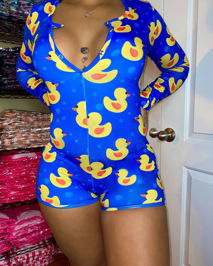 Plus Size One Piece Printed Romper Pajamas