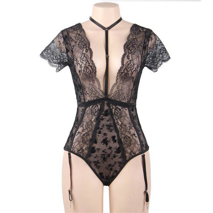 Find Me In Floral Plus Size Lace Garter Bodysuit