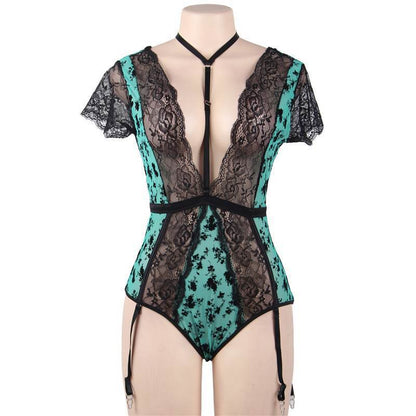 Find Me In Floral Plus Size Lace Garter Bodysuit