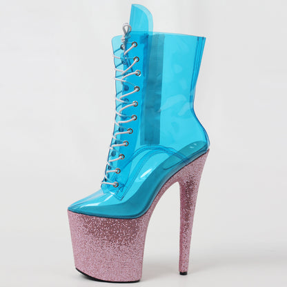 Super High-heeled Shiny Iridescent Short Boots Pole Dance Shoes Nightclub Stage Model Catwalk Heels