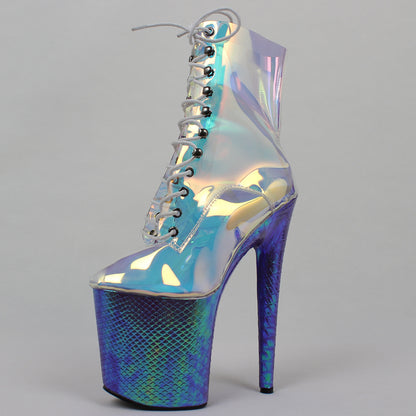 Super High-heeled Shiny Iridescent Short Boots Pole Dance Shoes Nightclub Stage Model Catwalk Heels