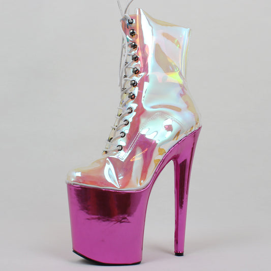 Super High-heeled Shiny Iridescent Short Boots Pole Dance Shoes Nightclub Stage Model Catwalk Heels