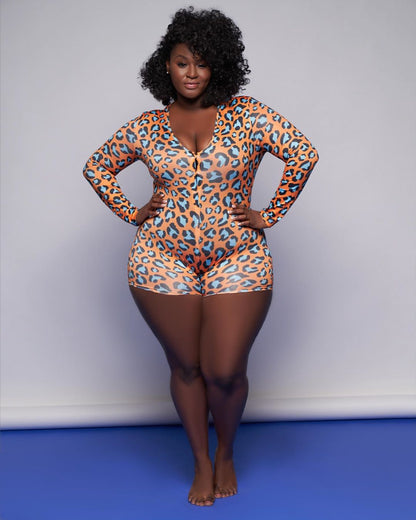 Plus Size One Piece Printed Romper Pajamas