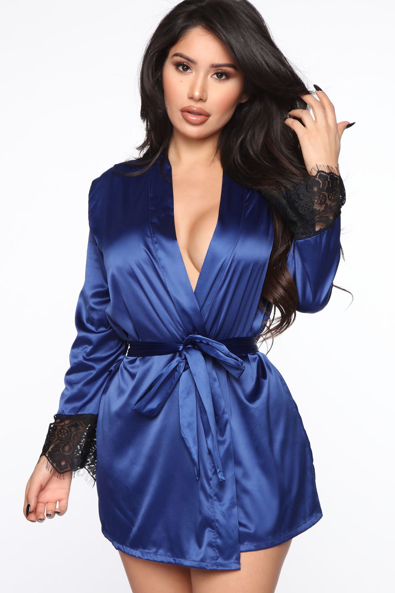 Sexy See Through Satin Lace Robe