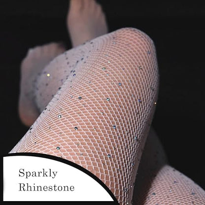 Beautiful Four-Side Open Rhinestone Mesh Fishnet Stockings