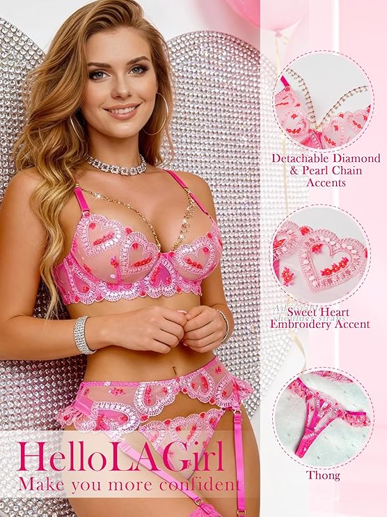 Blushing Hearts 3-Piece Lace Garter Set