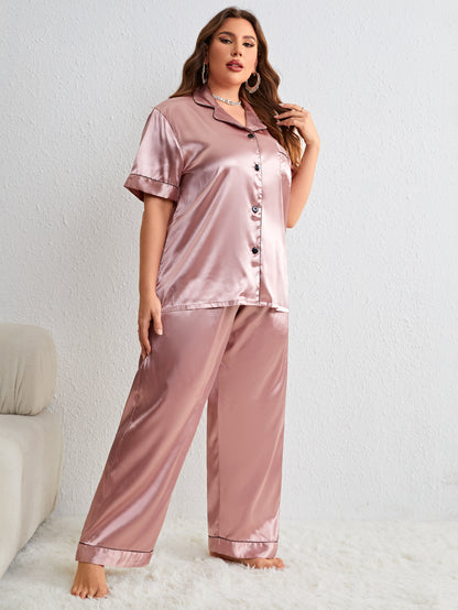 Plus Size Casual Two Piece Loose Fitting Pajama Set