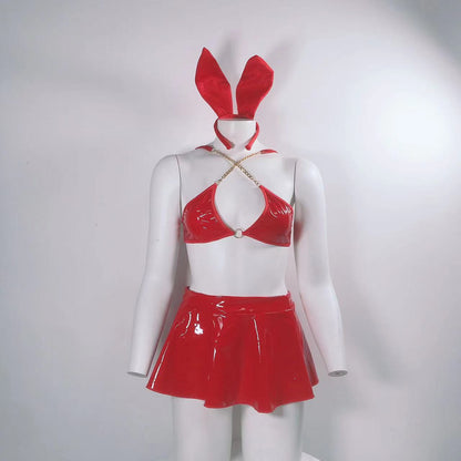 Patent Leather Lingerie with Rabbit Ear Headband-Roleplay-Uniform Set