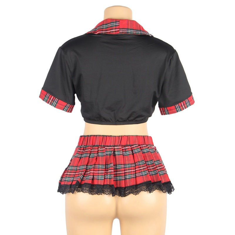 School Girl Lace Up Pleated Skirt Uniform Suit (M-5XL)