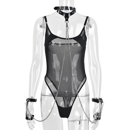 One Piece Mesh Bodysuit with SM Metal Chain