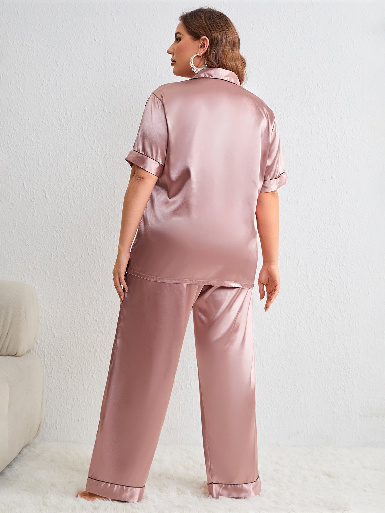 Plus Size Casual Two Piece Loose Fitting Pajama Set