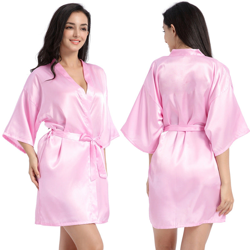 Ladies Artificial Satin Kimono Gown Robe (S-2XL)