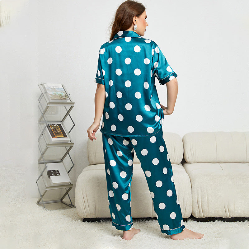 Plus Size Summer Artificial Silk Polka Dot Pajamas